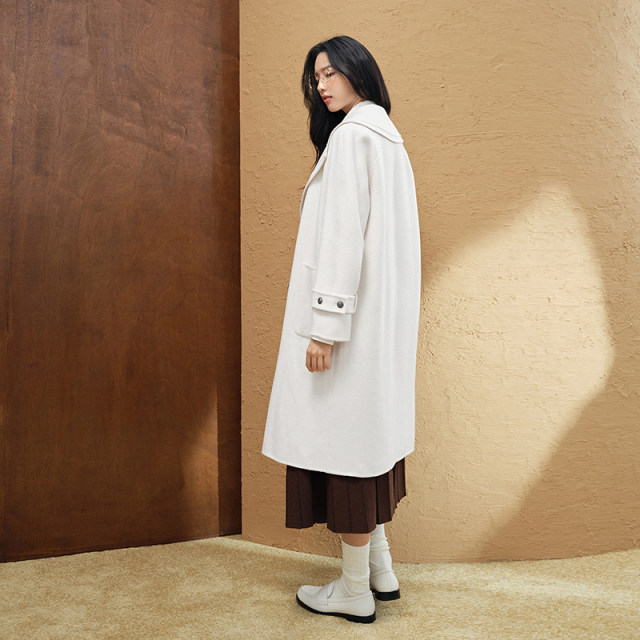PIT复古绵羊毛长款双面呢外套女2025冬装新款高级感呢子大衣外套