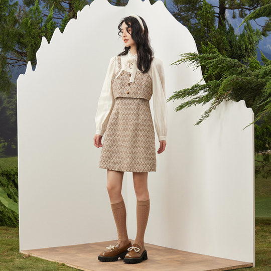 PIT retro camisole dress rhombus miu style wear waist pinch waist slimming winter new product versatile