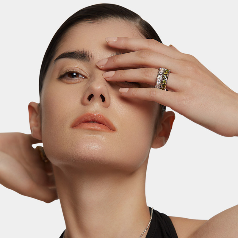 haze天然锆石不规则设计镶嵌女戒指 HAZE戒指/指环