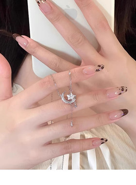 S999纯银星月项链女奢足银锁骨链