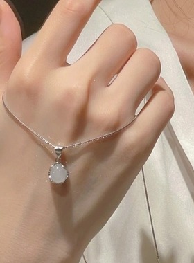 纯银白玉髓项链女轻奢小众锁骨链