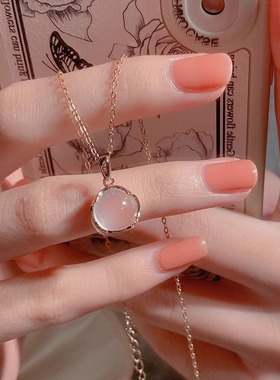 粉水晶纯银四叶草项链女款