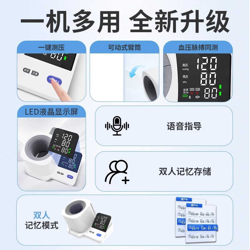 臂筒式电子血压计医用高精准测量仪家用全自动老人家高血压测压器 - 图2
