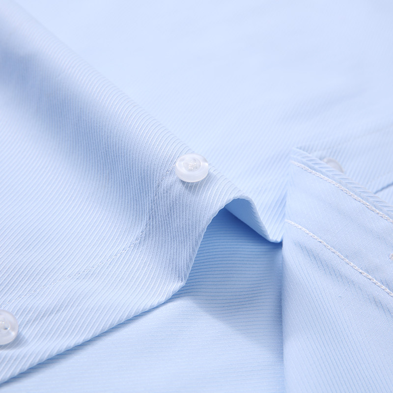 秋季女士浅蓝色暗斜纹职业衬衫女式蓝条纹衬衣V领工作服寸衫修身