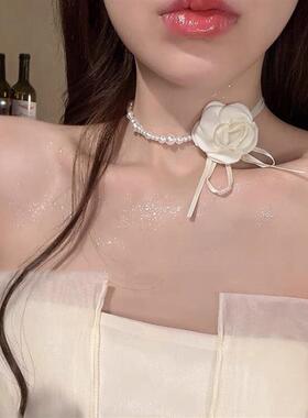 法式轻奢蝴蝶镶钻珍珠项链小众气质锁骨链百搭小清新高级感饰品女