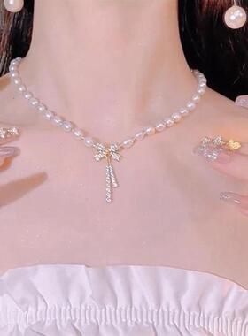 巴洛克珍珠项链女轻奢小众高级感满钻蝴蝶结锁骨链百搭气质颈链