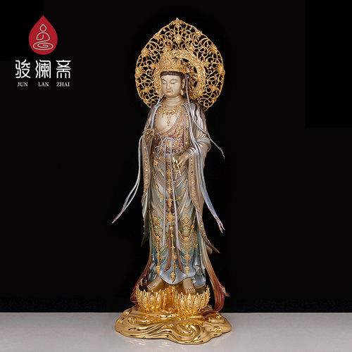 骏澜斋西方三圣神像阿弥陀佛像观世音大势至菩萨接引站像铜像摆件 - 图2