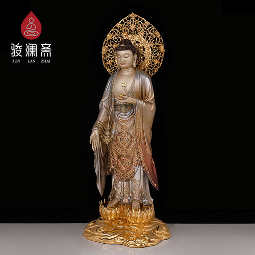 骏澜斋西方三圣神像阿弥陀佛像观世音大势至菩萨接引站像铜像摆件 - 图1
