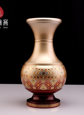 铜供佛花瓶摆件客厅插花富贵观音竹专用花瓶一对大号珐琅彩色