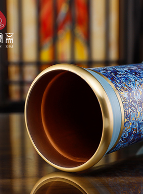 珐琅彩色海之蓝香筒家用放香筒供奉供佛插香筒铜佛前装香筒