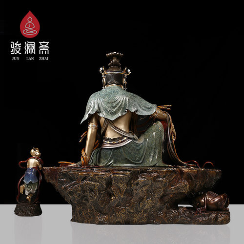 骏澜斋铜贴金自在观音佛像供奉家用观世音菩萨像水月观音像摆件 - 图2
