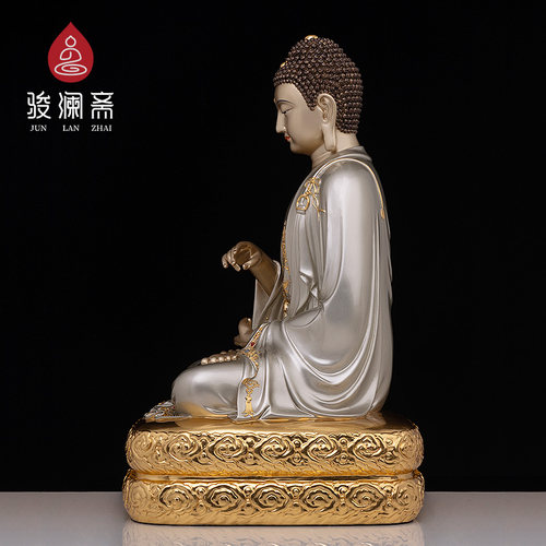 骏澜斋铜过去七佛像摆件掐丝银彩镶宝拘那含牟尼佛供奉家用神像 - 图2