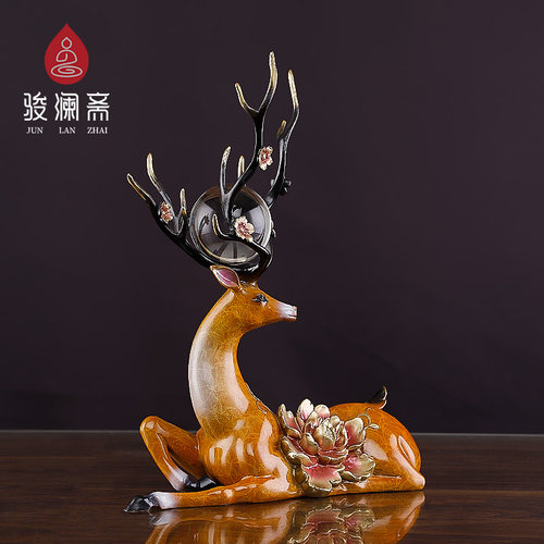 骏澜斋 《福禄珠联》铜创意鹿摆件 结婚礼物家居装饰招财工艺品 - 图0