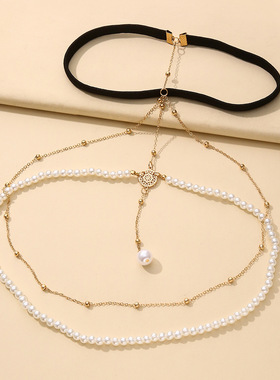 Exaggerated Simple Joker Multi-layer Pearl Chain Leg Chain I