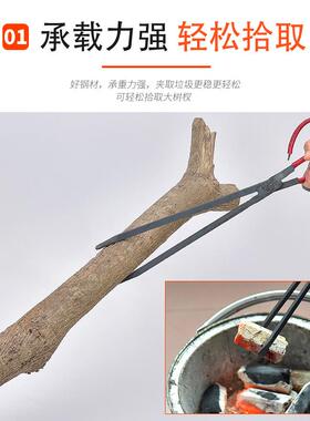 手工锻打火钳垃圾夹长柄加厚垃圾钳拾物器铁钳烧烤炭钳煤饼夹钳
