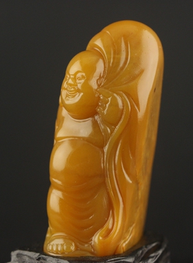 老挝北部田黄石《布袋和尚》精品佛像人物摆件古玩石雕手工艺礼品
