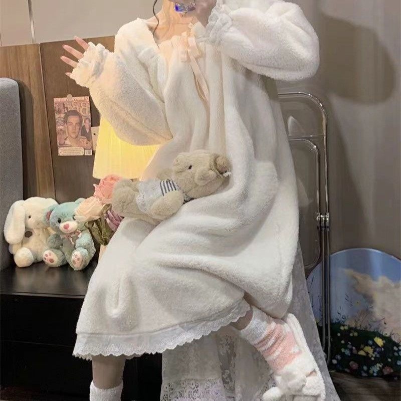 睡裙女秋冬天长款公主风可爱甜美加绒加厚冬季珊瑚绒大码睡衣保暖,淘宝优惠券,粉丝福利购,淘宝优惠卷