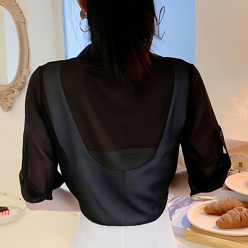 雪纺夏季小披肩配裙子五分袖空调衫 捷音菲蕾丝衫/雪纺衫