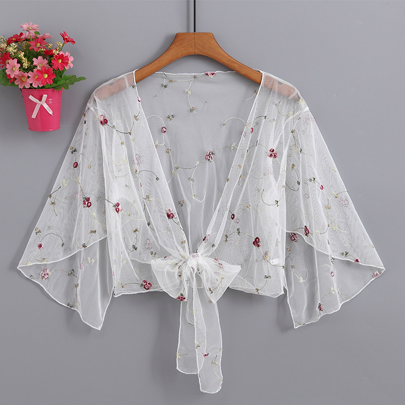夏季配裙子纱料短款外搭雪纺小披肩 捷音菲蕾丝衫/雪纺衫