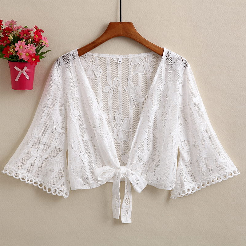 夏季短款配吊带裙外搭开衫小披肩 捷音菲蕾丝衫/雪纺衫