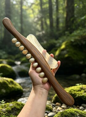 绿檀牛角擀筋棒疏通按摩神器全身经络颈椎工具肚子腿部肩颈刮痧棒