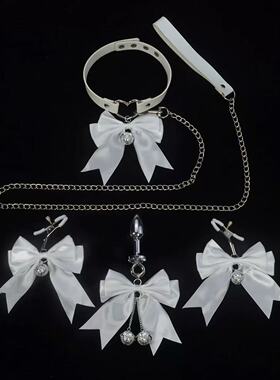 铃铛项圈情趣型项圈情调小狗带牵引绳蝴蝶结束缚链子可爱性感夹子