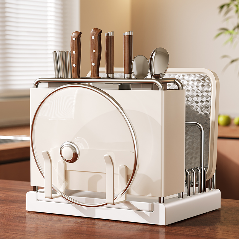 刀架置物架新款厨房菜刀菜板砧板筷子筒锅盖一体多功能刀具收纳架