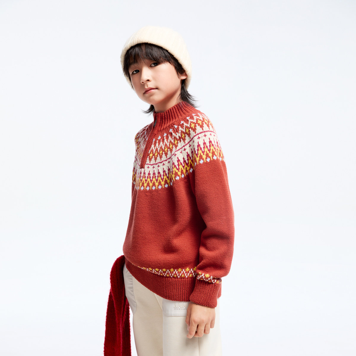 【商场同款】安奈儿童装男童半开领针织衫内搭2024冬新款AB444610,淘宝优惠券,粉丝福利购,淘宝优惠卷