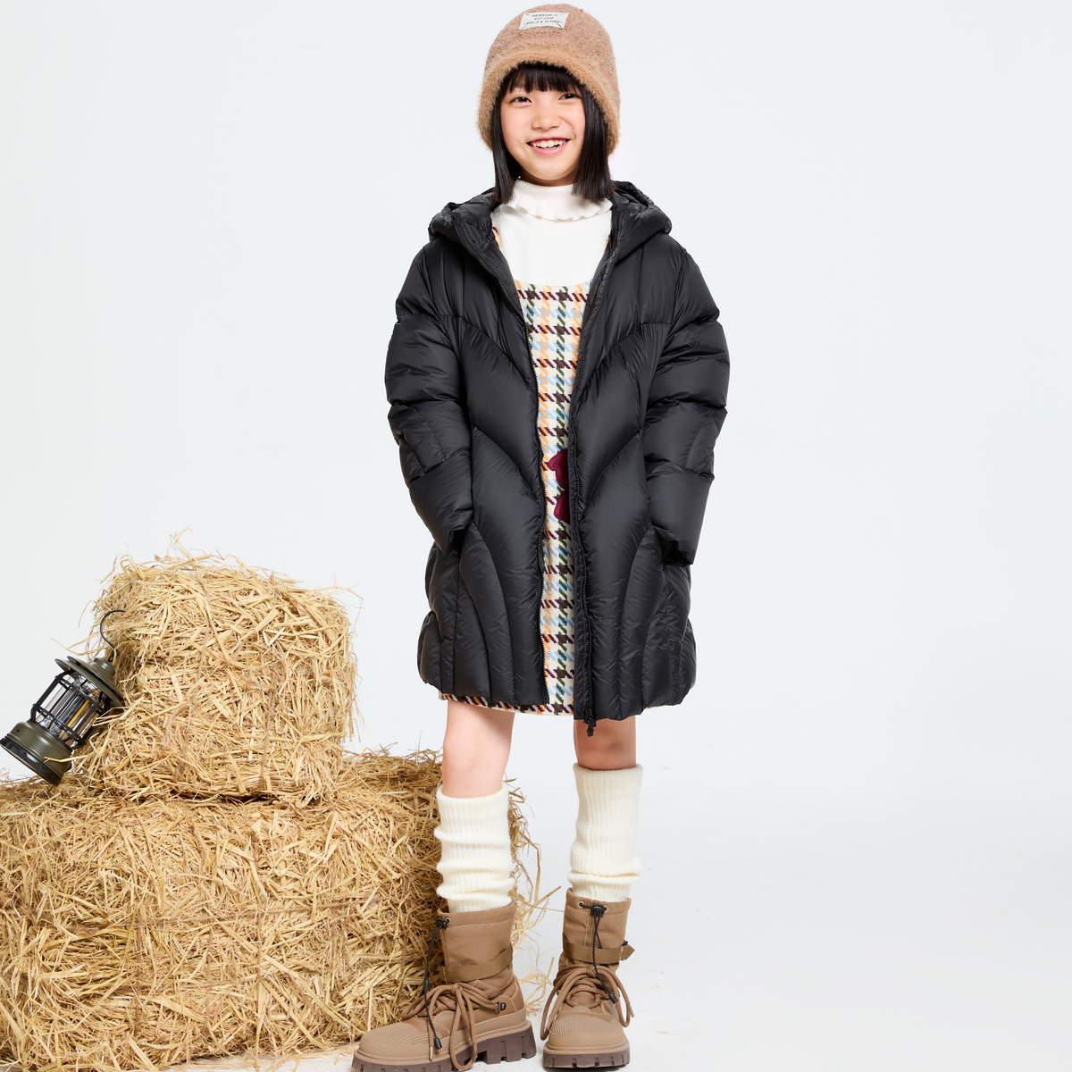 【秋冬新品】安奈儿童装女童羽绒服2024冬三防简约发热厚款中长款