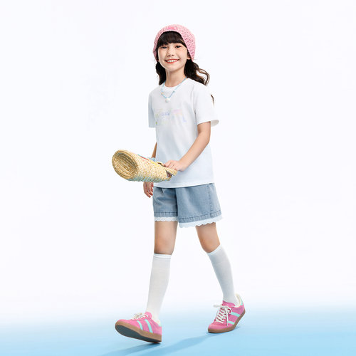 安奈儿童装女童全腰牛仔短裤2026夏脚口花边设计牛仔裤子亲肤柔软 - 图2