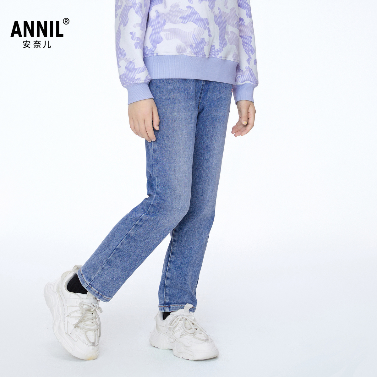 安奈儿童装女童梭织牛仔裤2025冬加绒牛仔长裤子休闲保暖锁温亲肤 - 图0