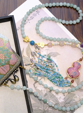 新中式国风复古绿玉项链葫芦流苏民族风轻奢百搭包包斜挎项链链