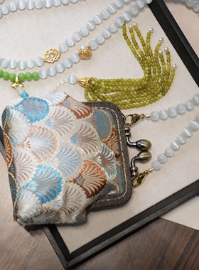 新中式国风猫眼长款斜挎包包链斜挎链背背链项链的复古纯手工小包