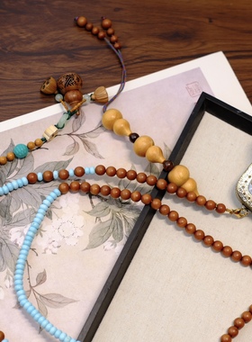 新中式国风檀木蝴蝶面料流苏多宝项链女轻奢斜挎包链手机链包