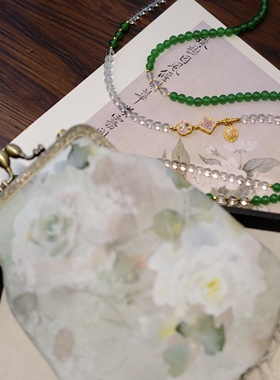 中国风复古手工包清新玫瑰口金包零钱包国风斜挎链礼物可放手机