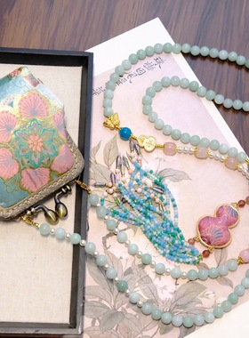 新中式国风复古绿玉项链葫芦流苏民族风轻奢百搭包包斜挎项链链