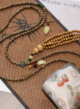 新中式国风复古檀木项链葫芦流苏民族风轻奢百搭包包斜挎链