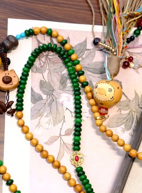 原创中国风檀木复古锦缎棉布搭扣手机包斜挎项链斜挎链