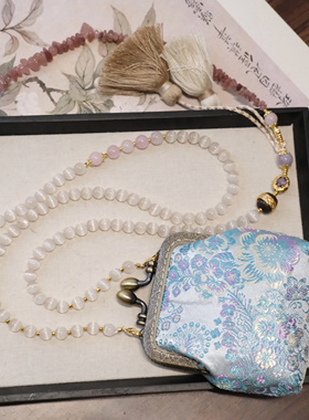 新中式国风猫眼长款斜挎包包链斜挎链背背链项链的流苏纯手工包