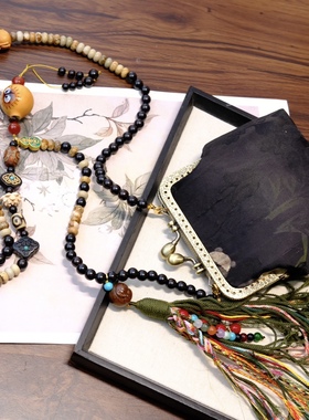 原创设计檀木文玩多包天然石多宝项链女新中式国风复古包斜挎