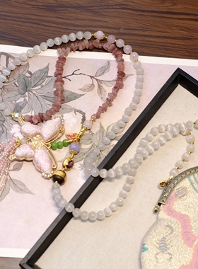 国风葫芦吊坠猫眼斜挎项链双流苏装饰礼物百搭背背链小包