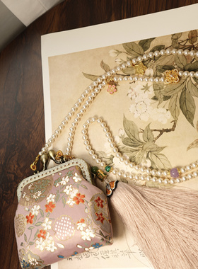 复古零钱包国风礼物可放银行卡斜挎珍珠项链斜挎链多用途