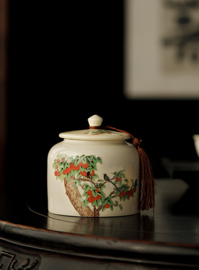 柿柿如意柿子陶瓷茶叶罐密封罐茶罐储存罐储存罐空罐家用摆件创意