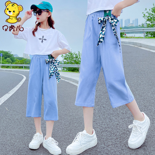 女童七分裤夏季薄款2025新款中大童阔腿裤子宝宝夏装儿童牛仔短裤