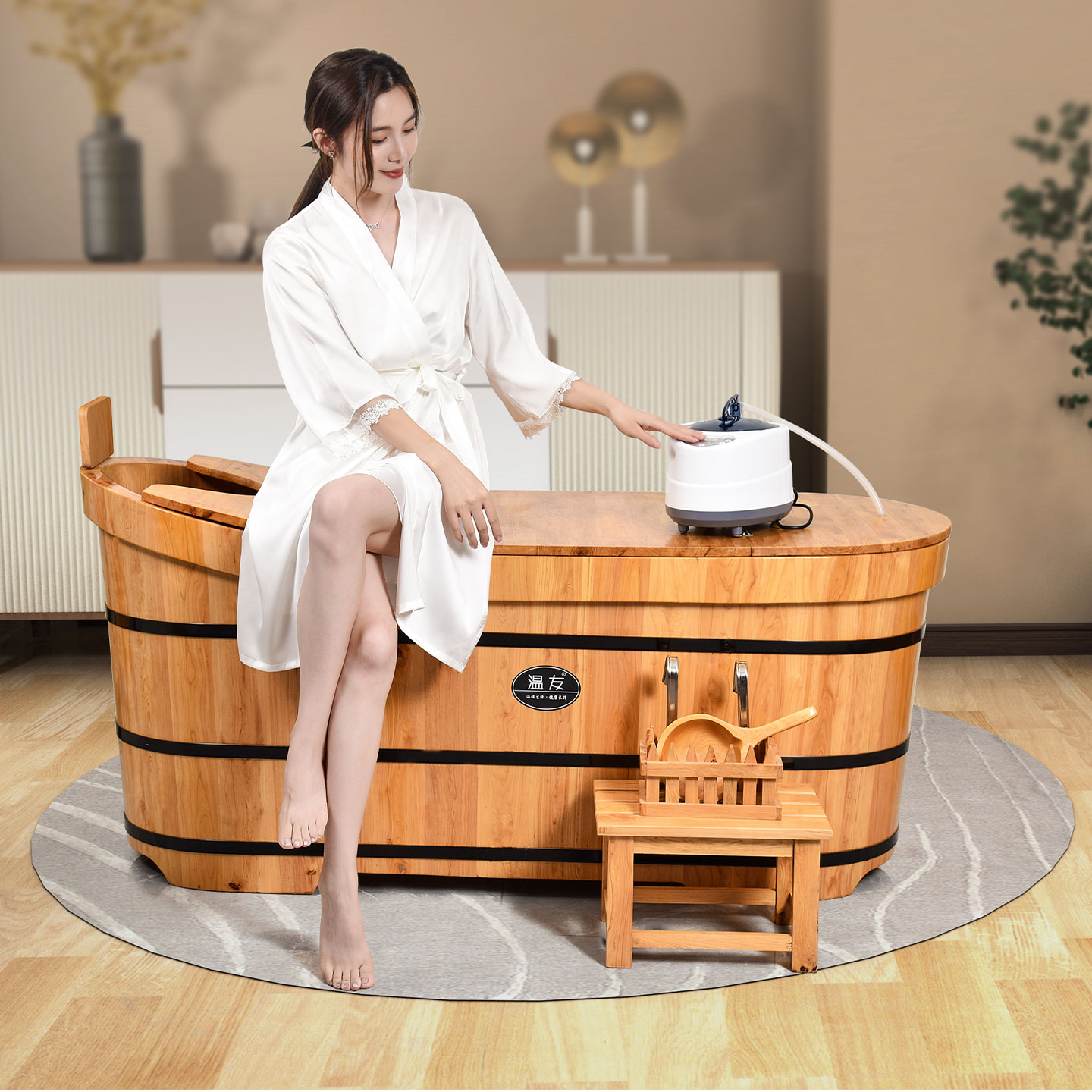 香柏木泡澡木桶大人全身沐浴桶家用洗澡桶汗蒸木桶加厚实木泡澡盆 - 图3