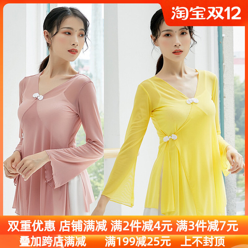 古典舞身韵纱衣女网纱舞蹈上衣中国风民族练功服教师演出服装艺考