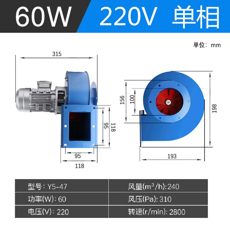 CIAA锅炉风机耐高温离心风机220V小型锅炉引风机380v采暖炉排尘抽