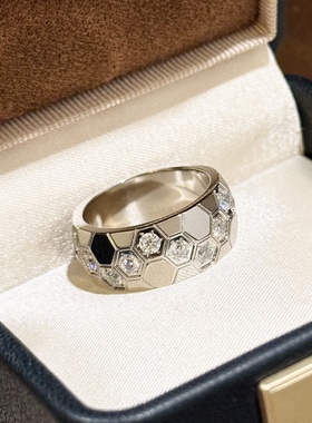 珠宝级宽版菱格蜂巢戒指通体925纯银蜂巢女戒重工打造时尚通勤