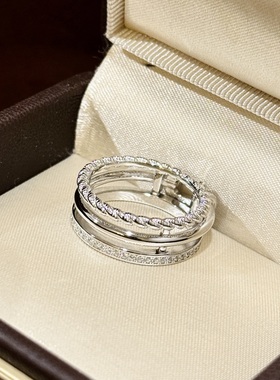 意大利工艺马蹄扣戒指三环麻花通体925纯银女戒轻奢小众设计感