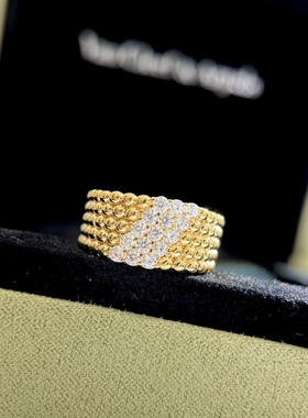 欧美高级感满钻三排珠珠戒指通体925纯银女戒宽版高品质重工时尚